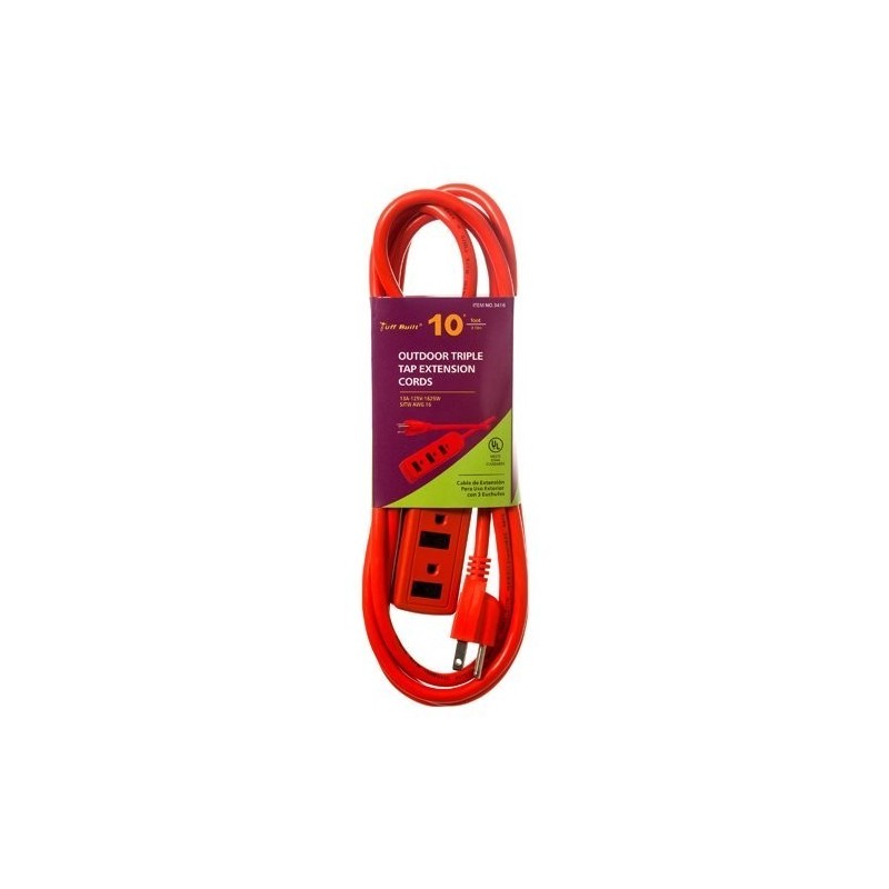 ELECTRIC EXTENSION CORD 10FT UL OUTDOOR W/3 OUTLETS & 16 GUAGE CABLE