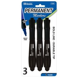 BAZIC Black Bullet Tip Jumbo Permanent Marker w/ Grip (3/Pk)