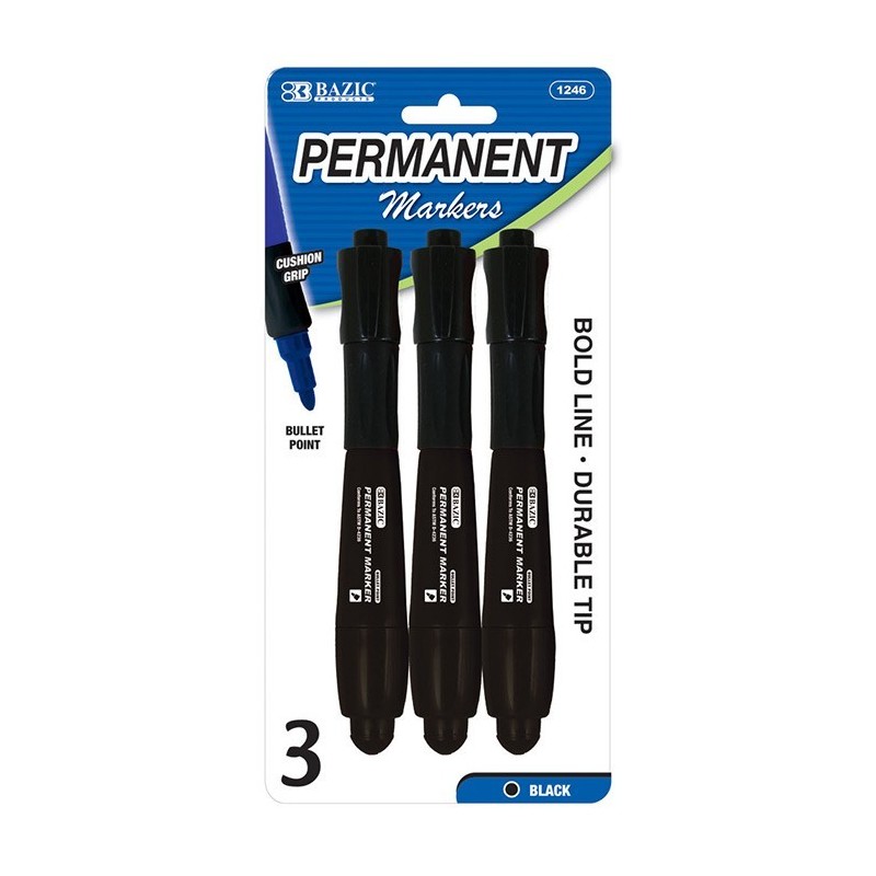 BAZIC Black Bullet Tip Jumbo Permanent Marker w/ Grip (3/Pk)