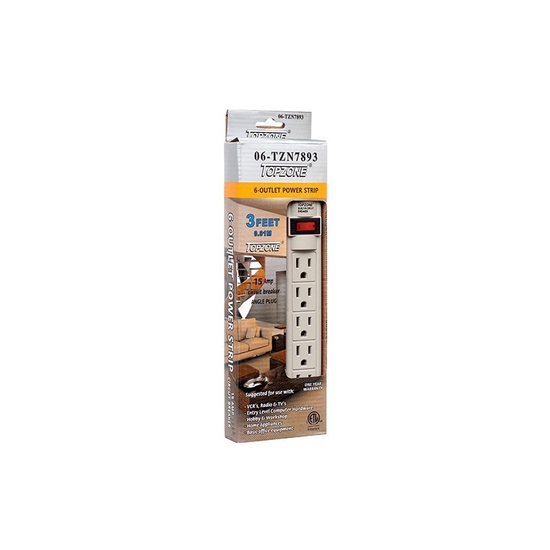 ELECTRIC POWER STRIP 6-OUTLET 3FT W/CIRCUIT BREAKER ANGLE PLUG