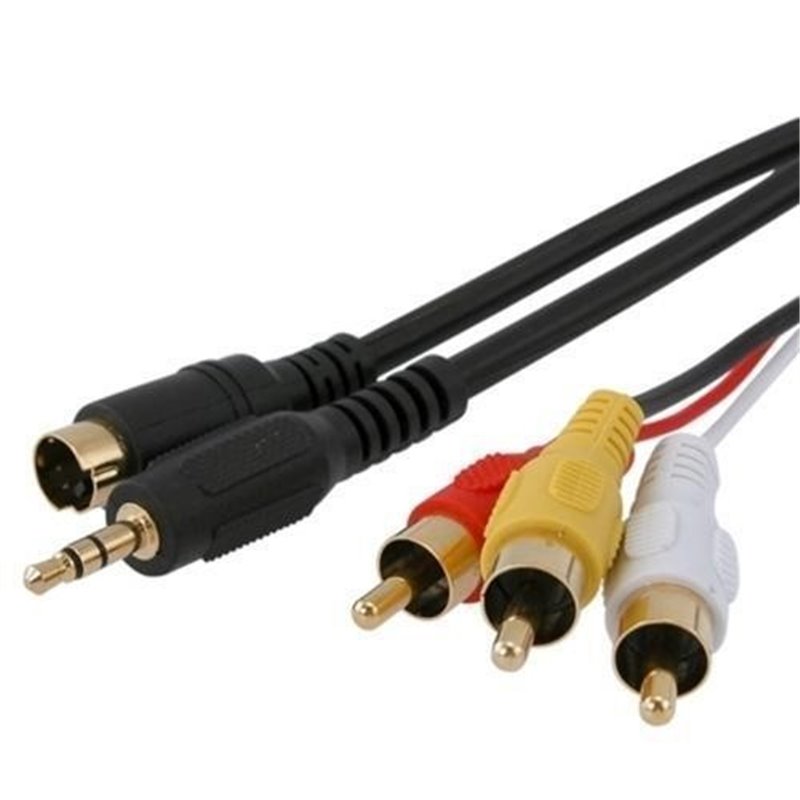 6ft S-Video w/ 3.5mm Stereo Plugs to Composite 3 Plug Male RCA Audio Video Cable